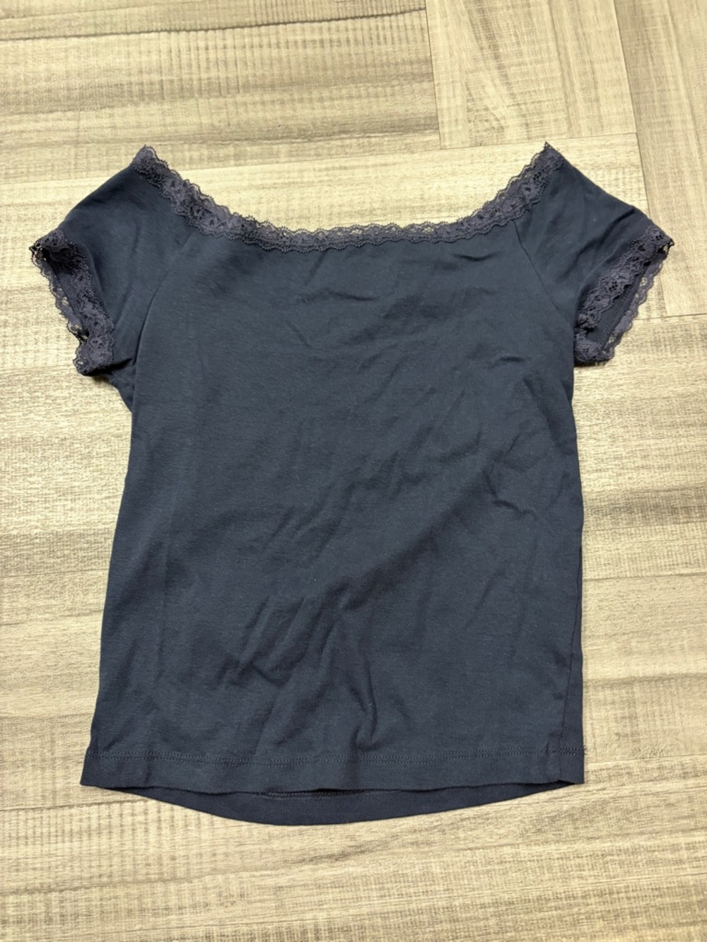 (3 SET) Women’s Navy Lace-Trim Off-Shoulder Top